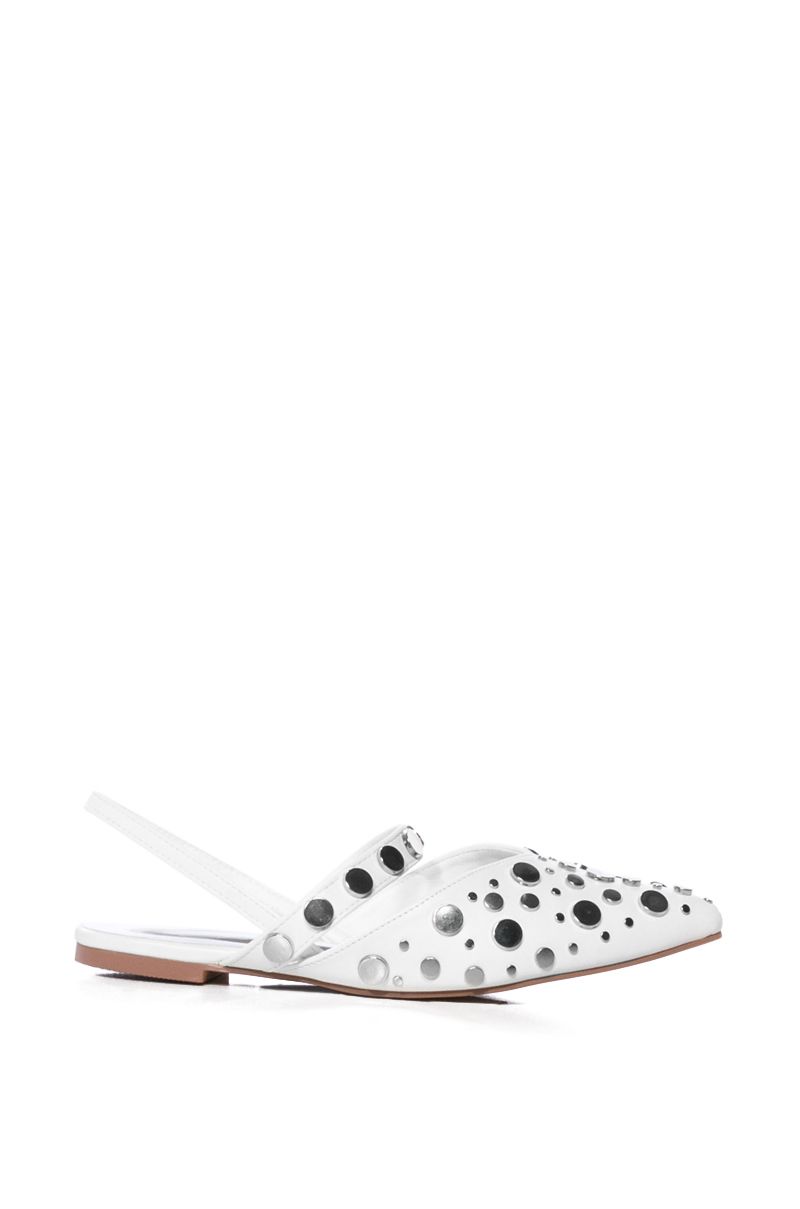 AZALEA WANG SOMETHING SWEET SILVER EMBELLISHED FLAT IN WHITE