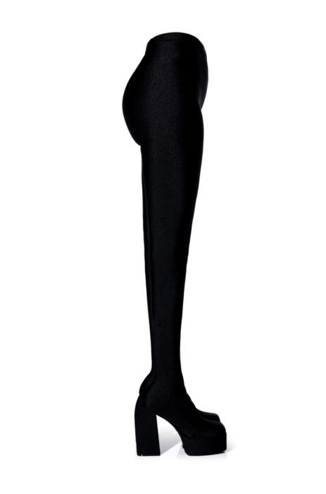 AZALEA WANG STAR STRETCH CHUNKY HEEL PANT BOOT IN BLACK