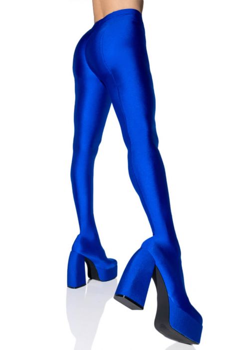 AZALEA WANG STAR STRETCH CHUNKY HEEL PANT BOOT IN BLUE