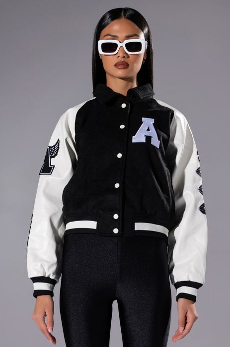 AZALEA WANG STATE CHAMPS VARSITY BOMBER in black white