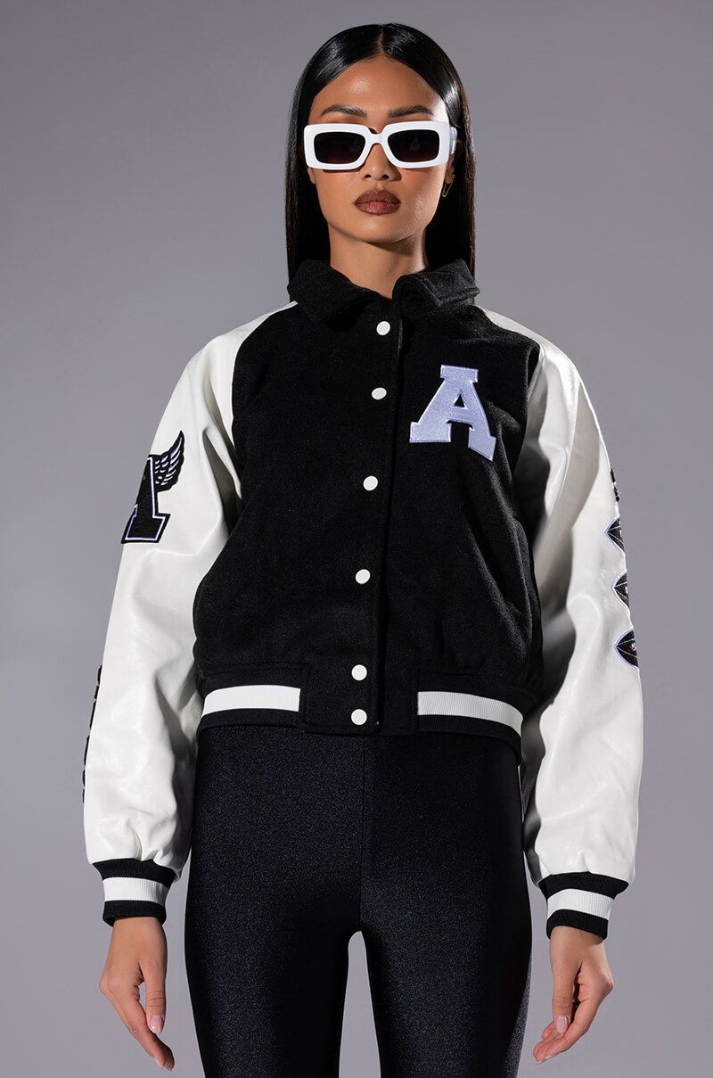 AZALEA WANG STATE CHAMPS VARSITY BOMBER in black white