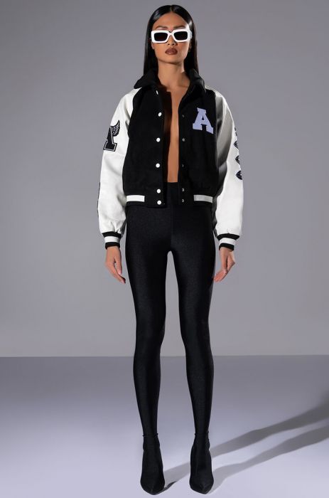 AZALEA WANG STATE CHAMPS VARSITY BOMBER in black white