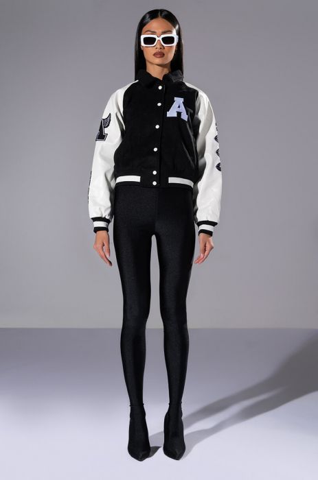 AZALEA WANG STATE CHAMPS VARSITY BOMBER in black white