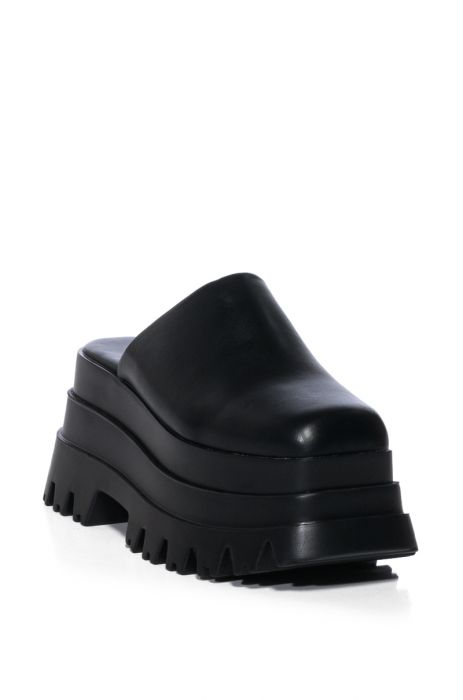AZALEA WANG STEP IT UP PU FLATFORM MULE IN BLACK