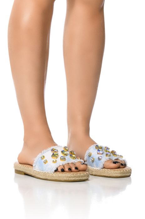 AZALEA WANG SUNBEAM EMBELLISHED FLAT ESPADRILLE SANDAL IN MULTI