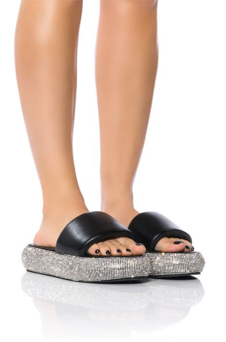 AZALEA WANG SUNNY DAYS RHINESTONE EMBELLISHED SANDAL IN BLACK