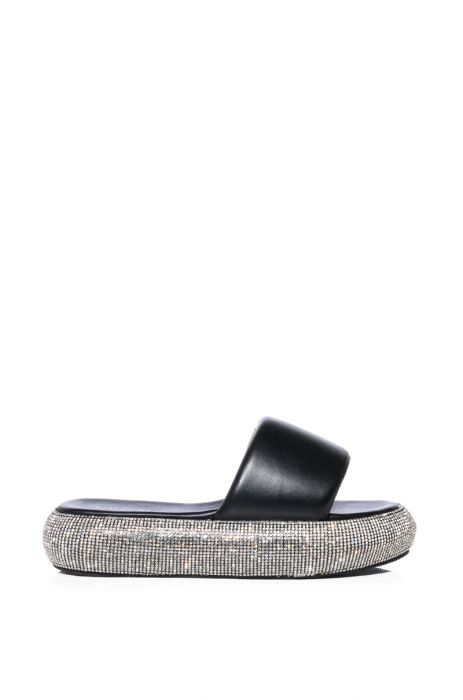 AZALEA WANG SUNNY DAYS RHINESTONE EMBELLISHED SANDAL IN BLACK