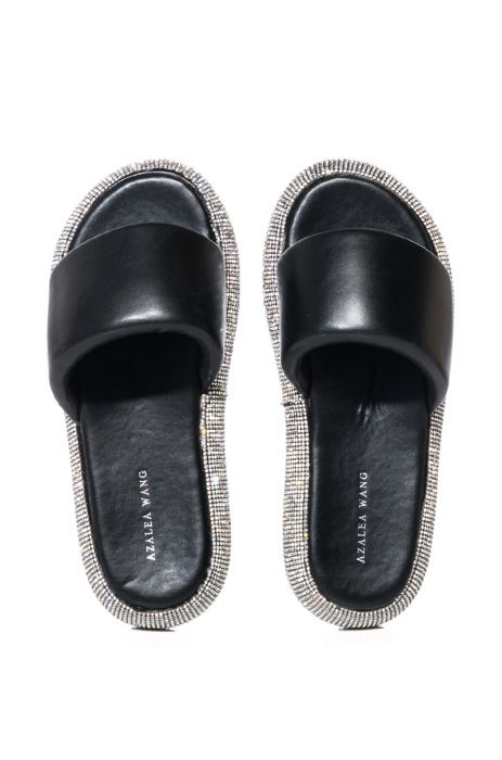 AZALEA WANG SUNNY DAYS RHINESTONE EMBELLISHED SANDAL IN BLACK