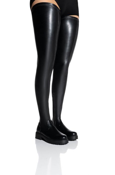 AZALEA WANG SURGICAL FLATFORM BOOT WITH 4 WAY STRETCH IN STRETCH PU in black
