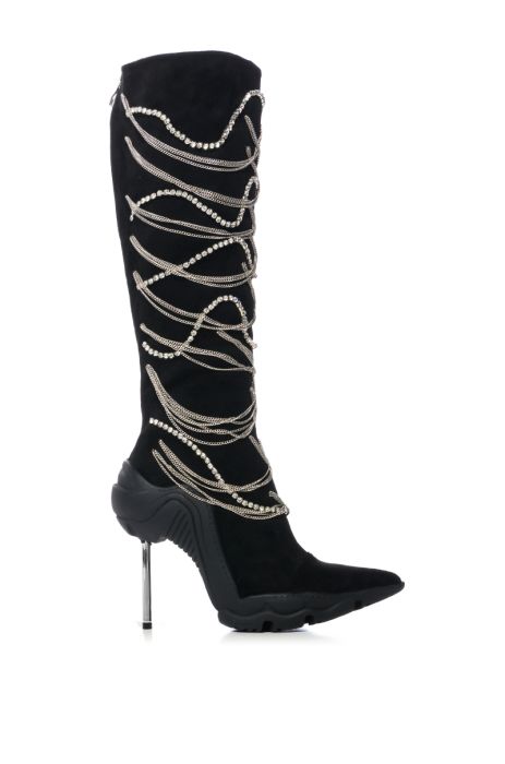 AZALEA WANG TATY CHAIN EMBELLISHED BOOT IN BLACK