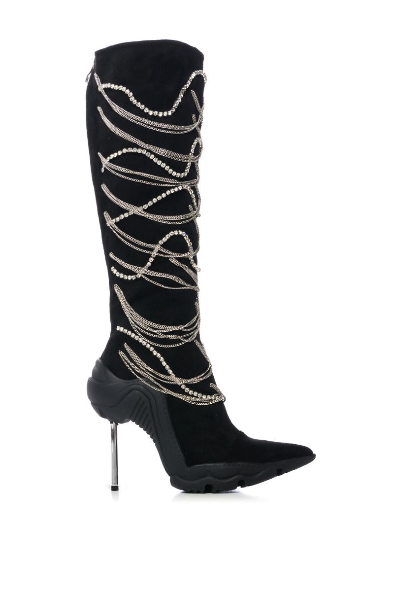 AZALEA WANG TATY CHAIN EMBELLISHED BOOT IN BLACK