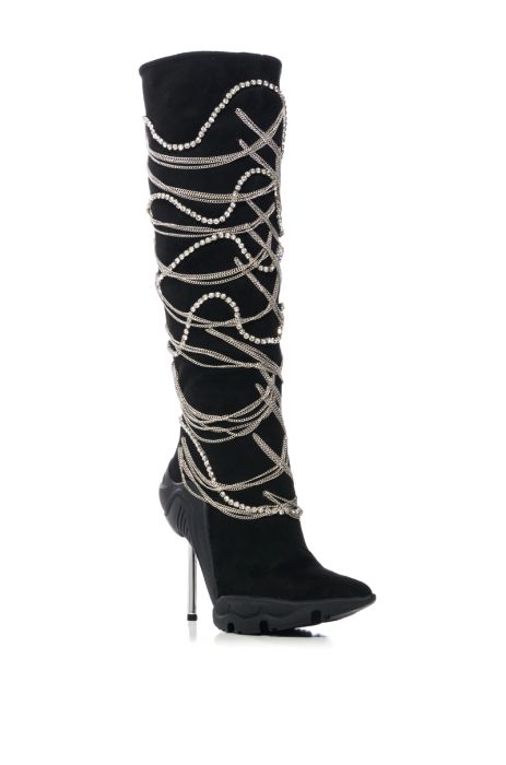 AZALEA WANG TATY CHAIN EMBELLISHED BOOT IN BLACK