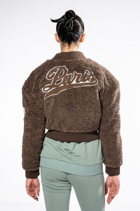 AZALEA WANG TEDDY VARSITY BOMBER in brown