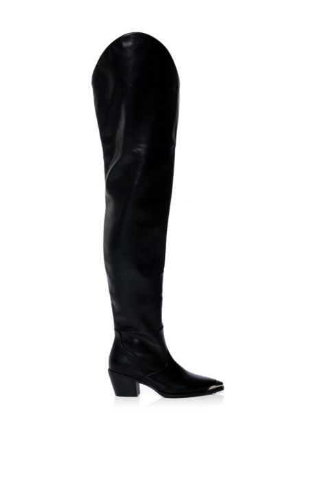 AZALEA WANG THIGH HIGH WESTERN BOOT IN BLACK
