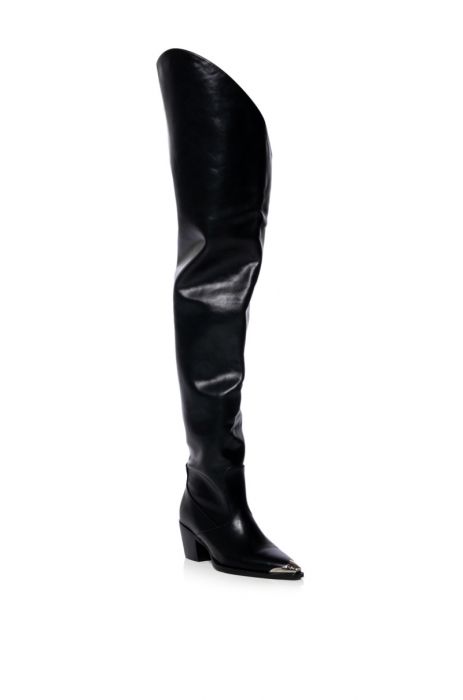 AZALEA WANG THIGH HIGH WESTERN BOOT IN BLACK