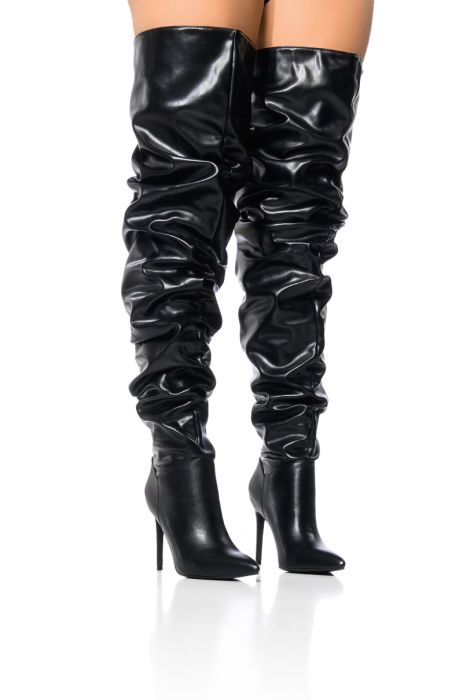 AZALEA WANG TORVI RUCHED THIGH HIGH BOOT IN BLACK