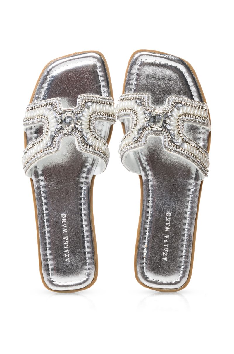 AZALEA WANG TULUM EMBELLISHED FLAT SANDAL IN SILVER