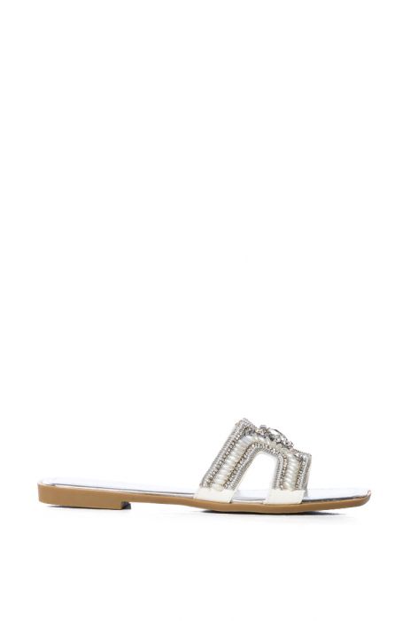 AZALEA WANG TULUM EMBELLISHED FLAT SANDAL IN SILVER