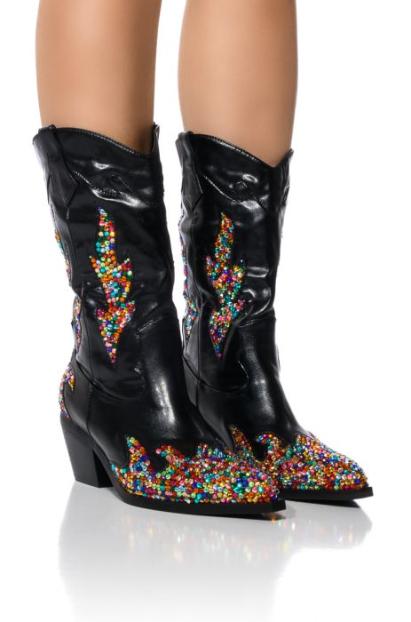 AZALEA WANG VINNY EMBELLISHED WESTERN BOOTIE in BLACK