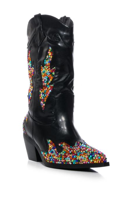 AZALEA WANG VINNY EMBELLISHED WESTERN BOOTIE in BLACK