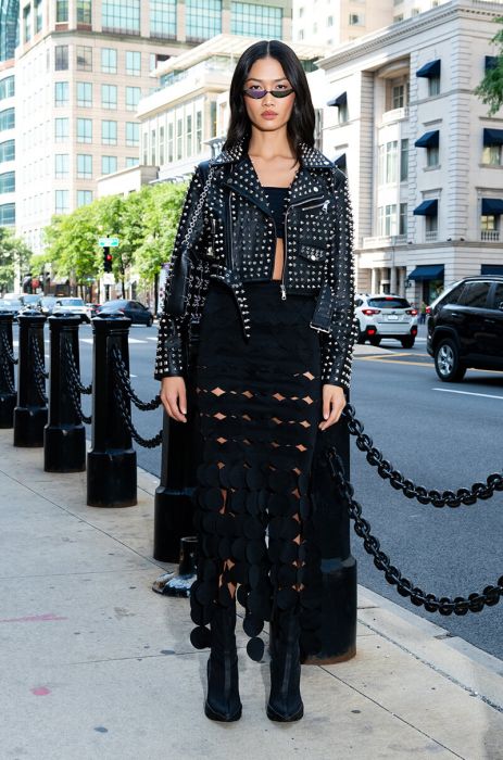 AZALEA WANG VIXEN STUDDED MOTO JACKET in black