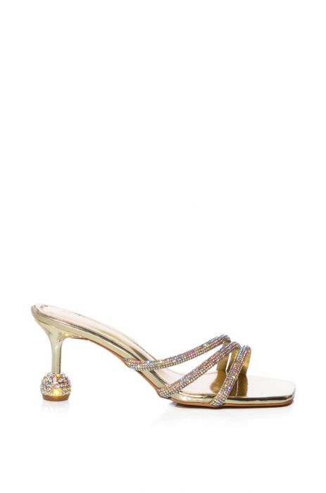 AZALEA WANG WAVERLY RHINESTONE BULB STILETTO HEEL SANDAL IN GOLD