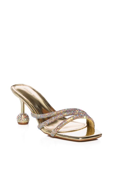 AZALEA WANG WAVERLY RHINESTONE BULB STILETTO HEEL SANDAL IN GOLD