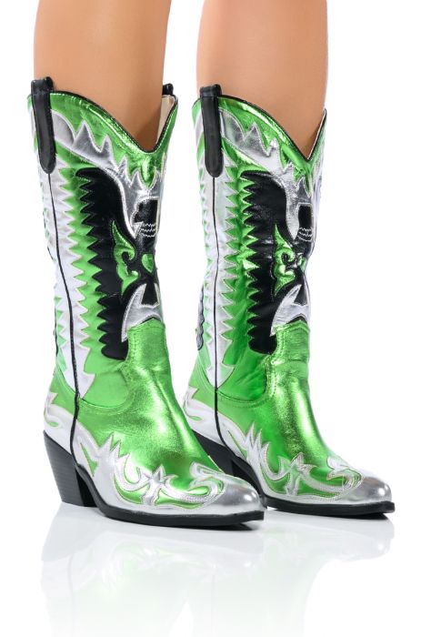 AZALEA WANG WAY METALLIC BOOT IN GREEN in GREEN MULTI
