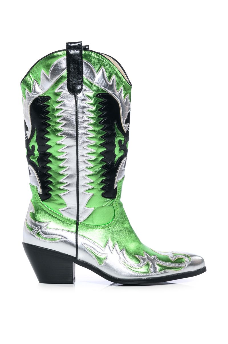 AZALEA WANG WAY METALLIC BOOT IN GREEN in GREEN MULTI