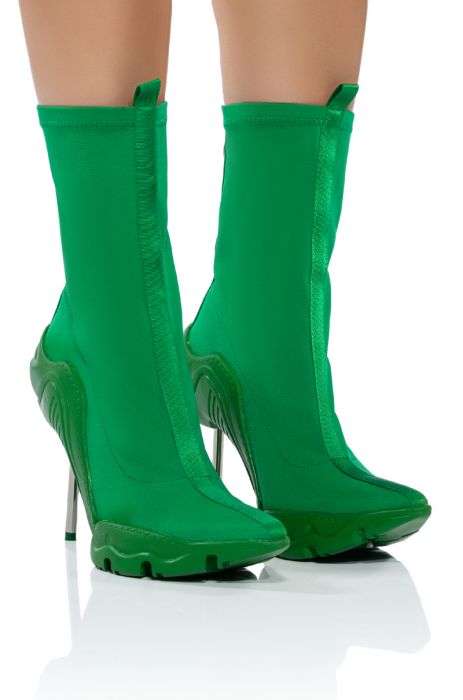 AZALEA WANG WILBER BOOTIE WITH STRETCH NEOPRENE IN GREEN