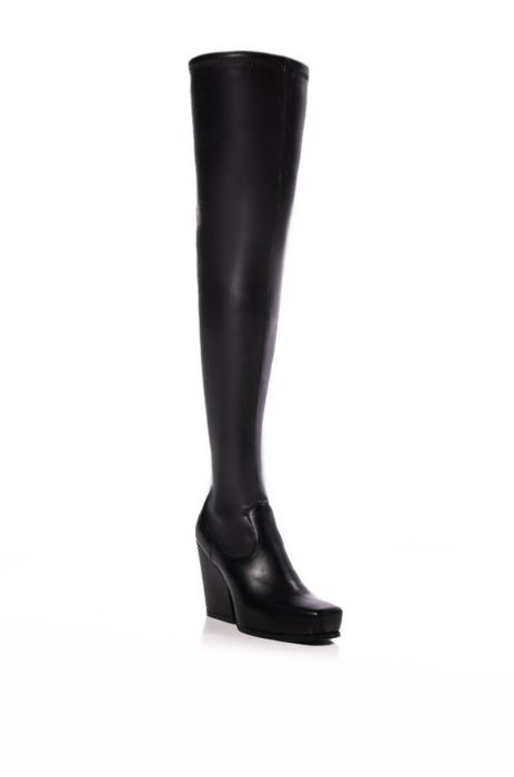 AZALEA WANG ZAHRAH THIGH HIGH CHUNKY WESTERN BOOT WITH 4 WAY STRETCH IN BLACK