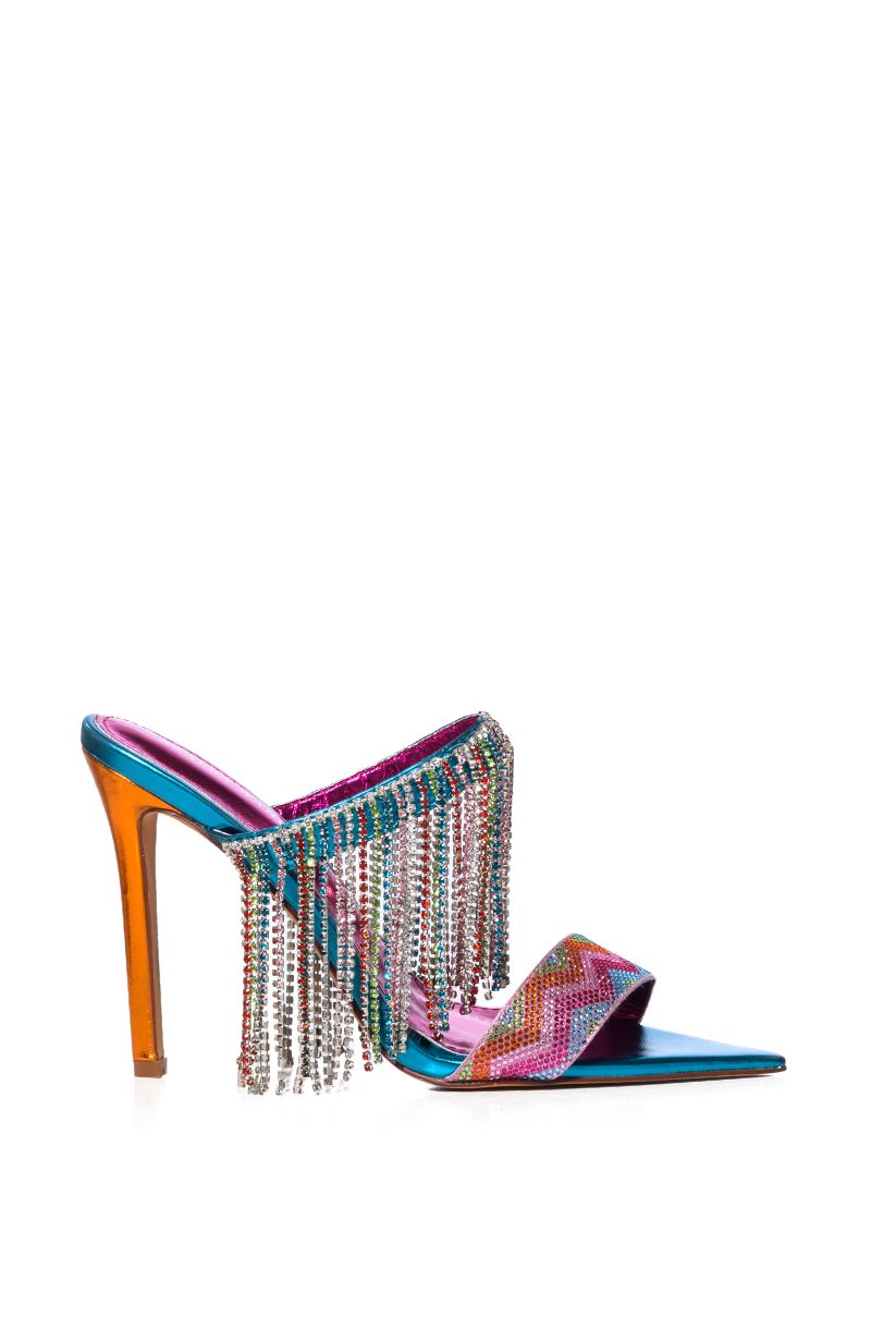 AZALEA WANG ZENNI RHINESTONE FRINGE SANDAL IN MULTI