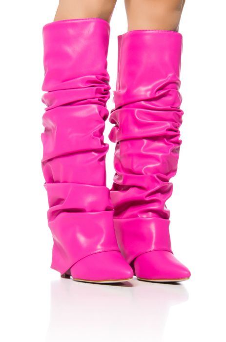 AZALEA WANG ZUMMA PINK RUCHED WEDGE BOOT IN PINK