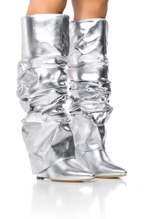 AZALEA WANG ZUMMA SILVER RUCHED WEDGE BOOT