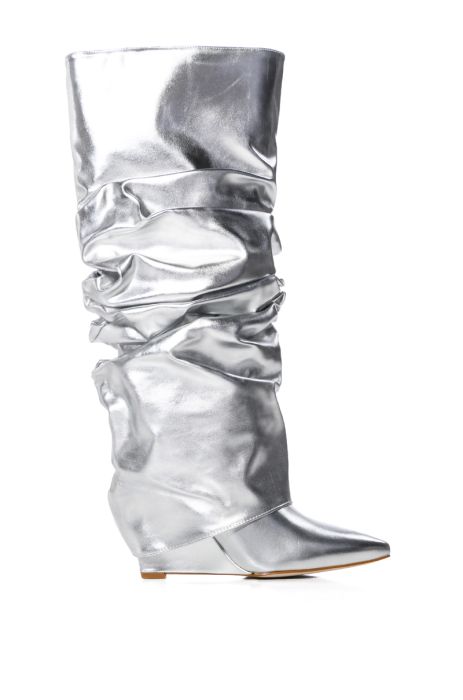 AZALEA WANG ZUMMA SILVER RUCHED WEDGE BOOT