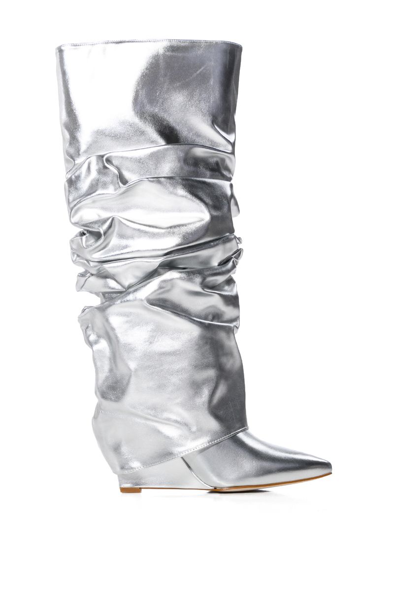 AZALEA WANG ZUMMA SILVER RUCHED WEDGE BOOT