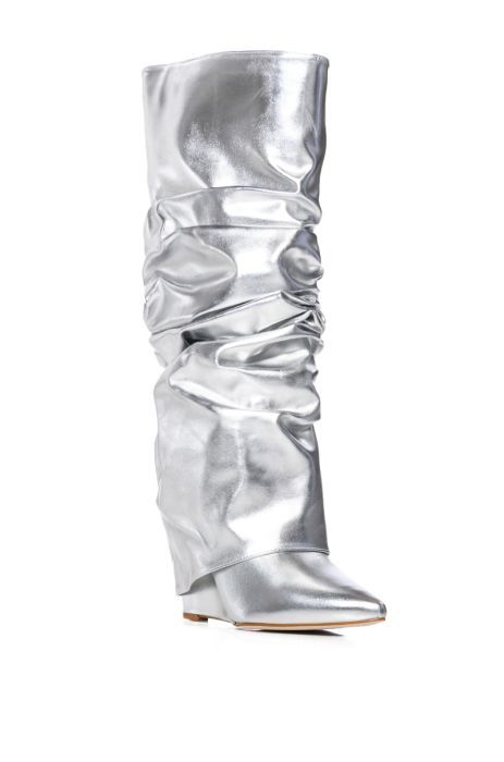 AZALEA WANG ZUMMA SILVER RUCHED WEDGE BOOT