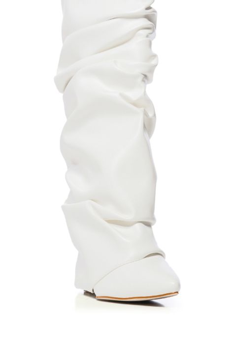 AZALEA WANG ZUMMA WHITE RUCHED WEDGE BOOT