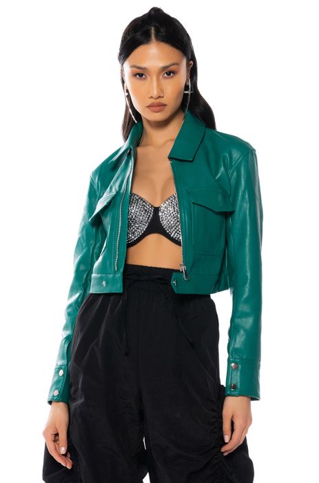 BASSEY DOUBLE FRONT POCKET MOTO in GREEN