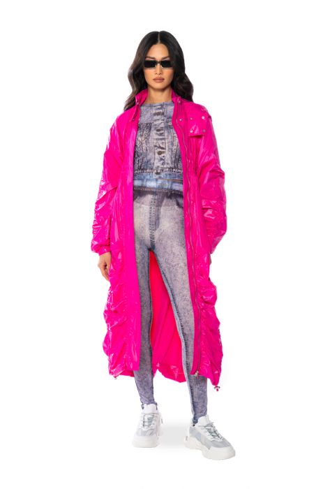 BEETROOT SWISHY RUCHED TRENCH in pink