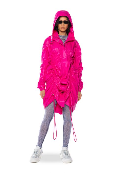 BEETROOT SWISHY RUCHED TRENCH in pink
