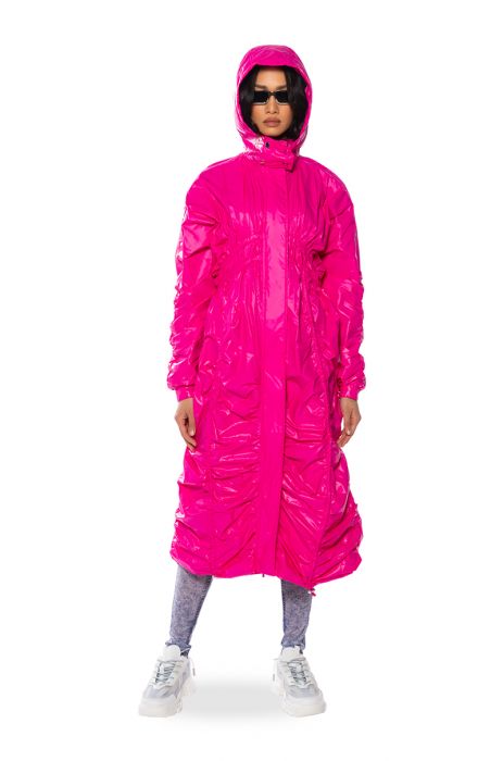 BEETROOT SWISHY RUCHED TRENCH in pink