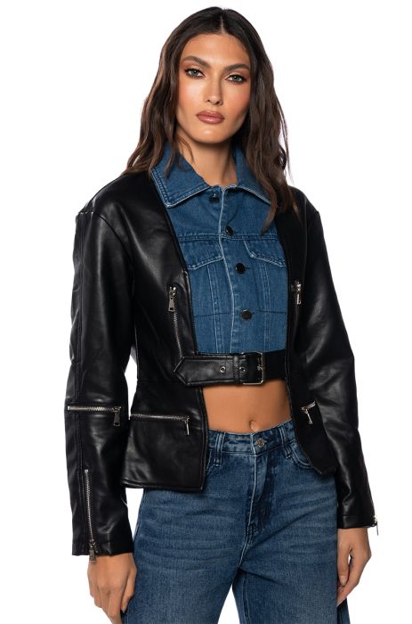 BEST OF BOTH WORLDS DENIM MOTO JACKET in black multi