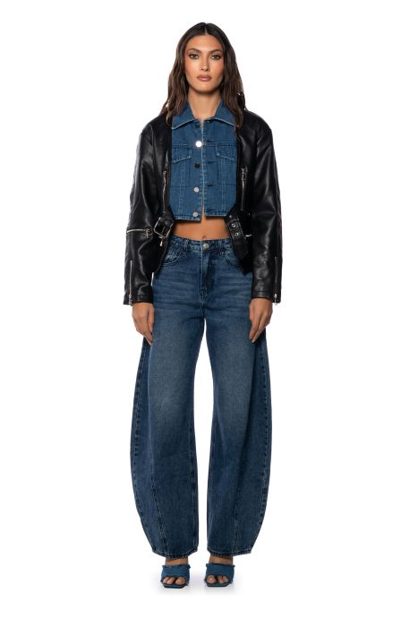 BEST OF BOTH WORLDS DENIM MOTO JACKET in black multi