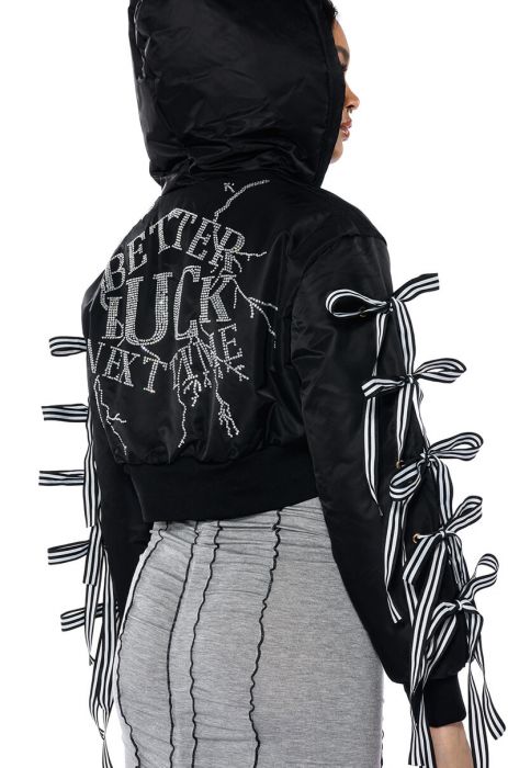 BETTER LUCK NEXT TIME BOMBER WITH LACES in BLACK MULTI