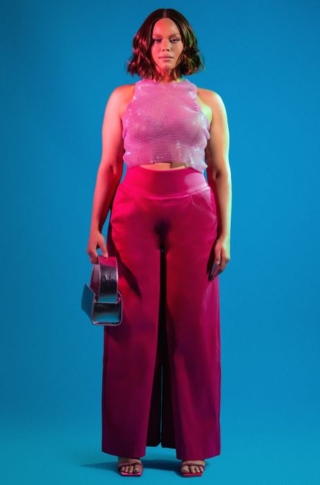 BIG BOOTY HIGH WAIST WIDE LEG TROUSER in pink