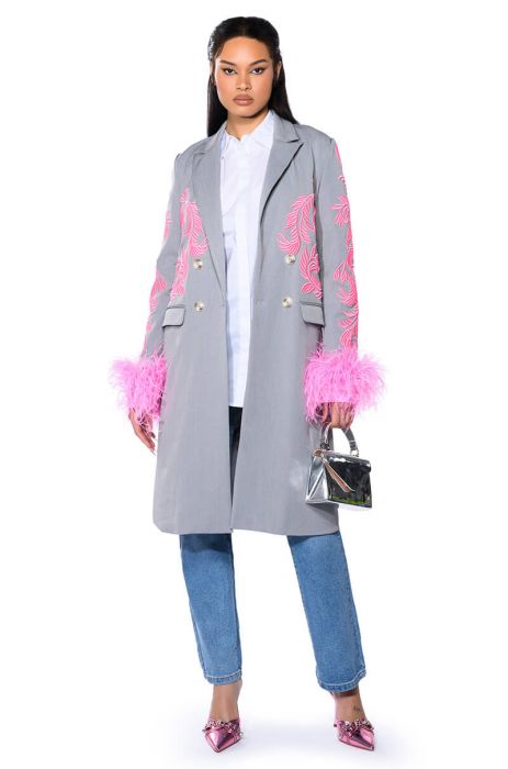 BOWERY EMBROIDERY TRENCH in GREY
