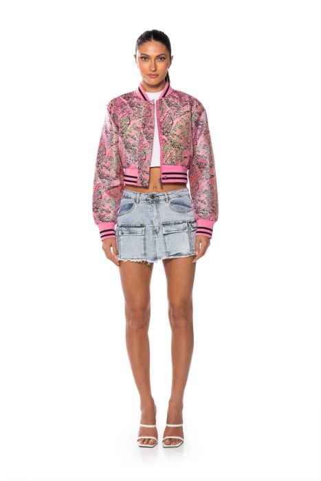 BROCADE TAPESTRY SPRING BOMBER in PINK MULTI