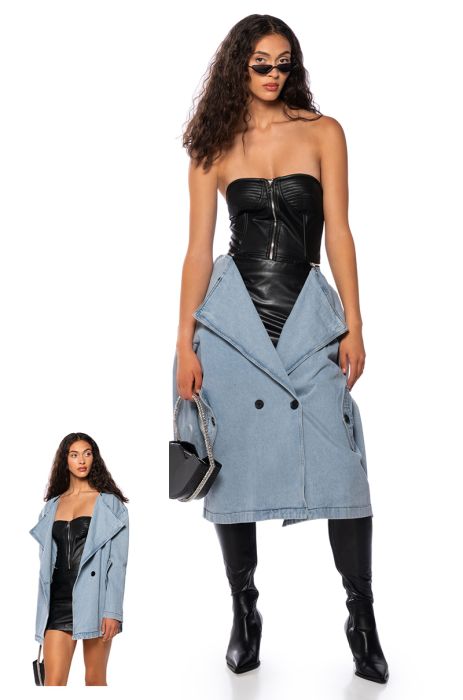 BUSINESS IN THE FRONT DENIM BLAZER MIDI DRESS IN BLACK