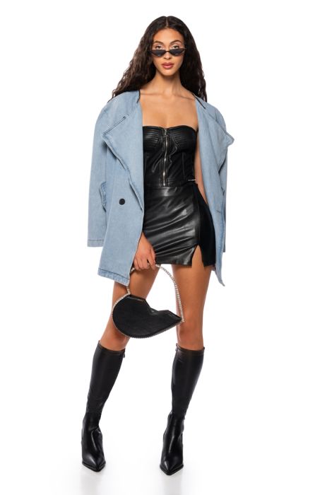 BUSINESS IN THE FRONT DENIM BLAZER MIDI DRESS IN BLACK